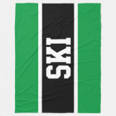 SKI Fun Athletic Zwart Wit Helder Groene Strepen Fleece Deken (Voorkant)