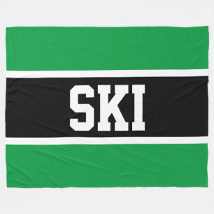 SKI Fun Athletic Zwart Wit Helder Groene Strepen Fleece Deken