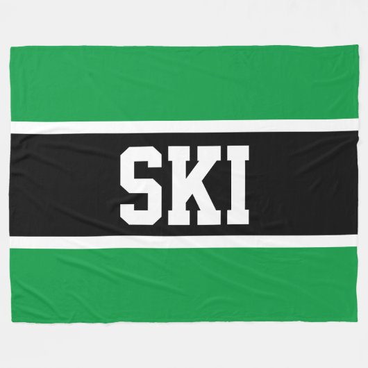 SKI Fun Athletic Zwart Wit Helder Groene Strepen Fleece Deken (Voorkant (Horizontaal))