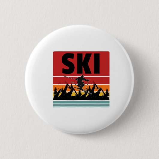 Ski Funny Skier Cool Snowboarder Mountain Skiën M Ronde Button 5,7 Cm (Voorkant)