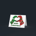 Ski Ghandschoenen Hands Heart Shape - Aangepast Kaart<br><div class="desc">Show van je liefde voor skiën,  snowboarden en andere wintersporten met deze gepersonaliseerde kerstkaarten. Ze zijn voorzien van een afbeelding van een paar skihandschoenen in feestrood en groen in een hartvorm. U kunt het bericht op de binnenkant aanpassen.</div>