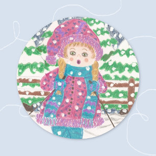 Ski Girl Classic Ronde Sticker