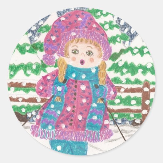 Ski Girl Classic Ronde Sticker (Voorkant)