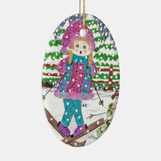 Ski girl keramische keramiek keramisch ornament (Rechts)