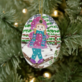Ski girl keramische keramiek keramisch ornament