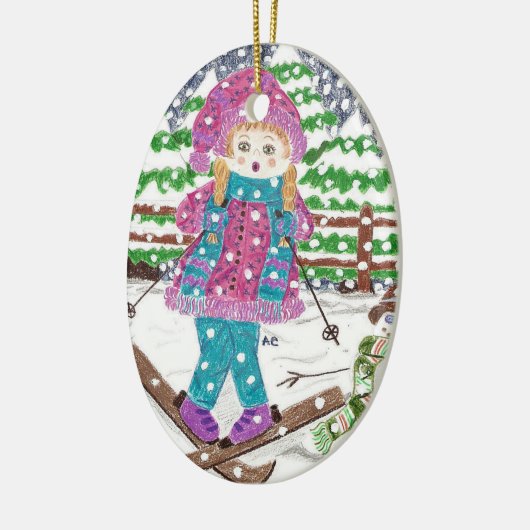 Ski girl keramische keramiek keramisch ornament (Links)