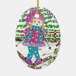Ski girl keramische keramiek keramisch ornament