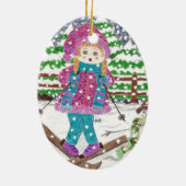 Ski girl keramische keramiek keramisch ornament (Achterkant)