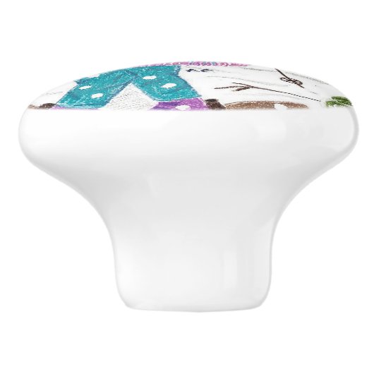 Ski girl kinder kamerkeramische knop (Zijkant)