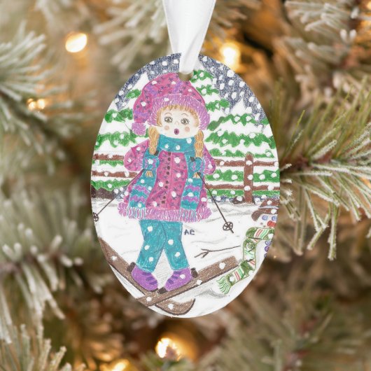 Ski girl ovaal acrylkerstversiering ornament (Boom)