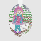 Ski girl ovaal acrylkerstversiering ornament (voorkant)