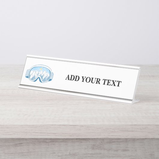 Ski Goggles Illustratie Gepersonaliseerd Bureau Naambordje (Voorkant)