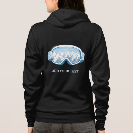Ski Goggles Illustratie Gepersonaliseerd Zwart Hoodie (Achterkant)