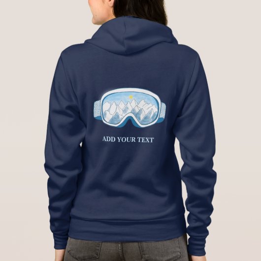 Ski Goggles Illustratie Gepersonaliseerde Navy Blu Hoodie (Achterkant)