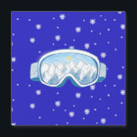 Ski Goggles met reflectie op de bergen<br><div class="desc">Ski Goggles met berdenreflectie. Skibril en Snowflake Pattern op blauwe achtergrond. Speelbare sport winter design.</div>