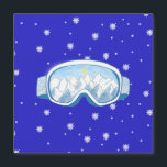 Ski Goggles met reflectie op de bergen<br><div class="desc">Ski Goggles met berdenreflectie. Skibril en Snowflake Pattern op blauwe achtergrond. Speelbare sport winter design.</div>
