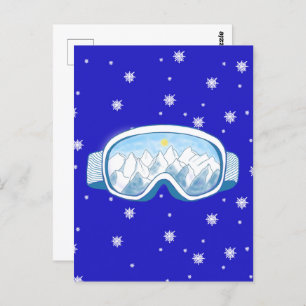 Ski Goggles met reflectie op de bergen Briefkaart