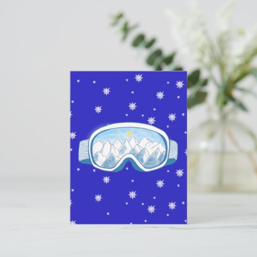 Ski Goggles met reflectie op de bergen Briefkaart (Staand voorkant)