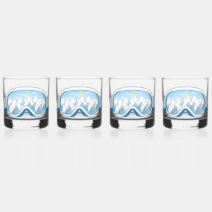 Ski Goggles Mountain Reflection Sky Blue Set 4 Whisky Glas