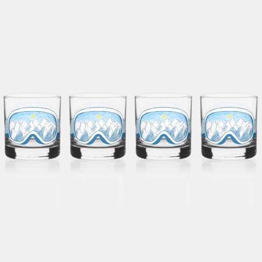 Ski Goggles Mountain Reflection Sky Blue Set 4 Whisky Glas (Voorkant)