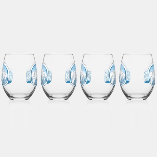 Ski Goggles Mountain Reflection Sky Blue Set 4 Wijnglas Zonder Voet (Rechts)