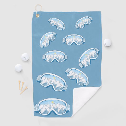 Ski Goggles Mountain Reflections Illustration Golfhanddoek (Insitu)