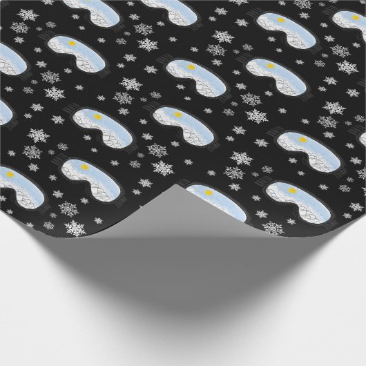 Ski Goggles Mountain Uitzicht Snowflakes Black Cadeaupapier (Hoek)