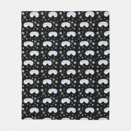 Ski Goggles Mountain Uitzicht Snowflakes Black Fleece Deken (Voorkant)