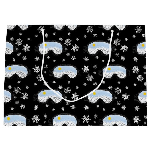 Ski Goggles Mountain Uitzicht Snowflakes Black Groot Cadeauzakje (Voorkant)