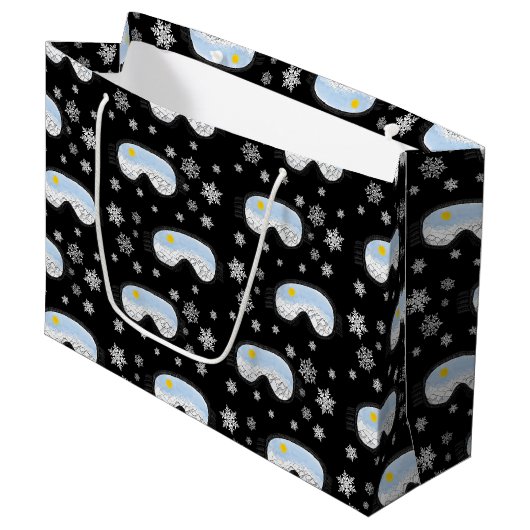 Ski Goggles Mountain Uitzicht Snowflakes Black Groot Cadeauzakje (Voorkant Gekanteld)