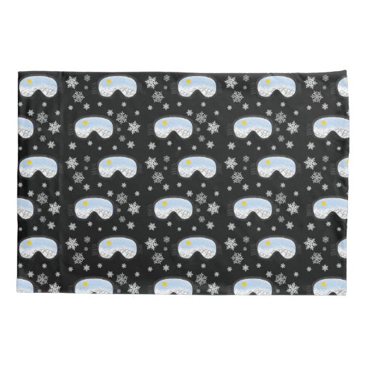 Ski Goggles Mountain Uitzicht Snowflakes Black Kussensloop (Achterkant-Links)