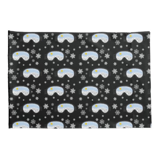 Ski Goggles Mountain Uitzicht Snowflakes Black Kussensloop (Achterkant-Rechts)