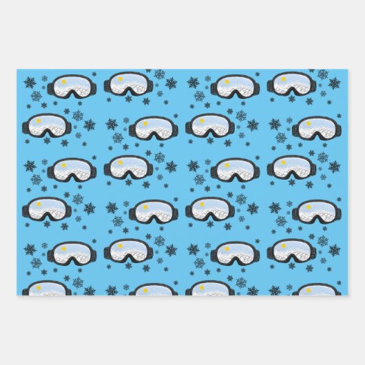 Ski Goggles Mountain Uitzicht Snowflakes Blue Inpakpapier Vel (Voorkant 3)