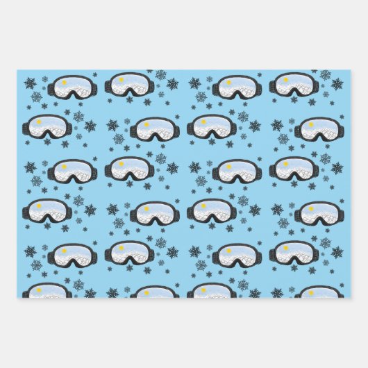 Ski Goggles Mountain Uitzicht Snowflakes Blue Inpakpapier Vel (Voorkant)