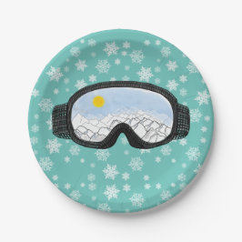 Ski Goggles Mountain Uitzicht Snowflakes Blue Papieren Bordje