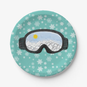Ski Goggles Mountain Uitzicht Snowflakes Blue Papieren Bordje