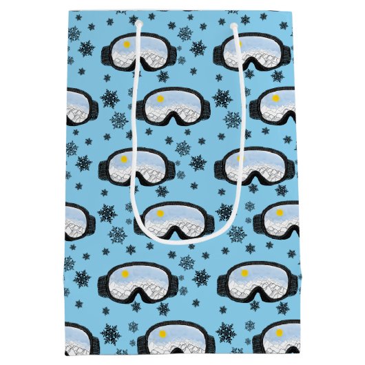 Ski Goggles Mountain Uitzicht Snowflakes Illustrat Medium Cadeauzakje (Achterkant)