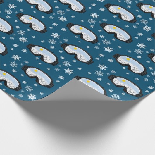 Ski Goggles Mountain Uitzicht Snowflakes marine Bl Cadeaupapier (Hoek)