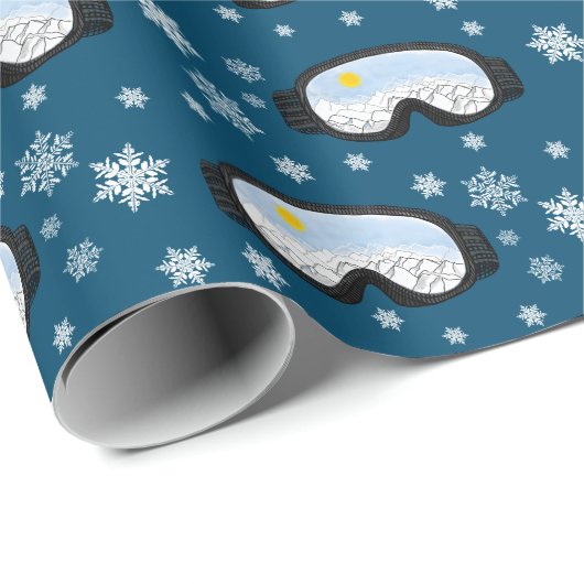 Ski Goggles Mountain Uitzicht Snowflakes marine Bl Cadeaupapier (Rol Hoek)