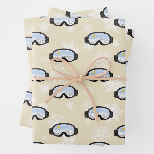 Ski Goggles Mountain Uitzicht Snowflakes Off White Inpakpapier Vel (In situ)