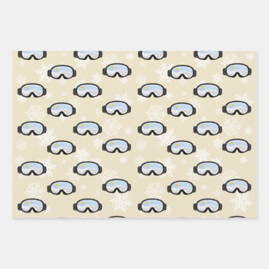 Ski Goggles Mountain Uitzicht Snowflakes Off White Inpakpapier Vel (Voorkant)