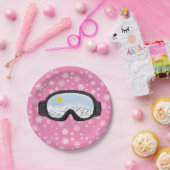 Ski Goggles Mountain Uitzicht Snowflakes Roze Papieren Bordje (Feest)