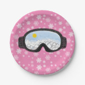 Ski Goggles Mountain Uitzicht Snowflakes Roze Papieren Bordje (Voorkant)