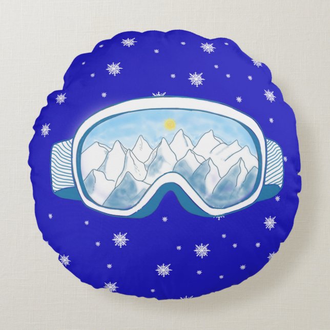 Ski Goggles Snowflake Dance Rond Kussen (Voorkant)