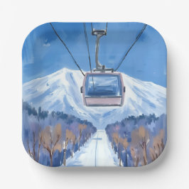 Ski Gondel Sneeuwberg Aquarel Papieren Bordje