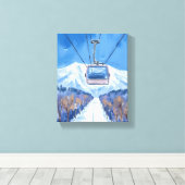 Ski Gondola Sneeuwberg Aquarel Canvas Afdruk (Insitu (Houten vloer))