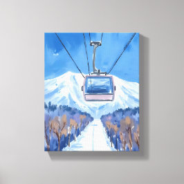 Ski Gondola Sneeuwberg Aquarel Canvas Afdruk