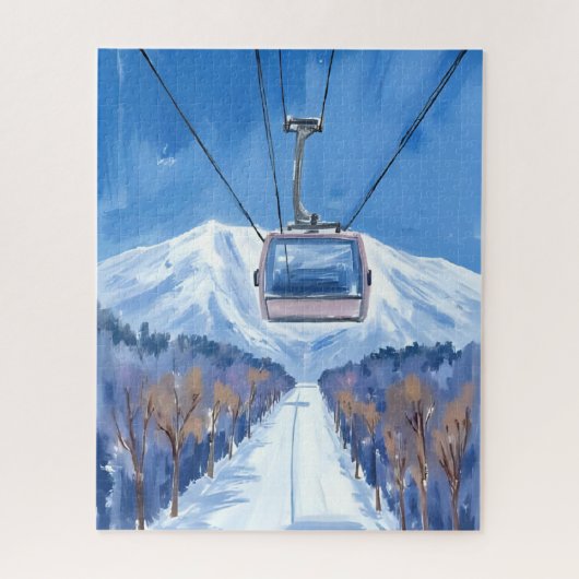 Ski Gondola Sneeuwberg Aquarel Legpuzzel (Verticaal)