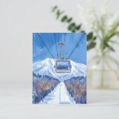 Ski Gondola Snow Mountain Watercolor Briefkaart (Staand voorkant)
