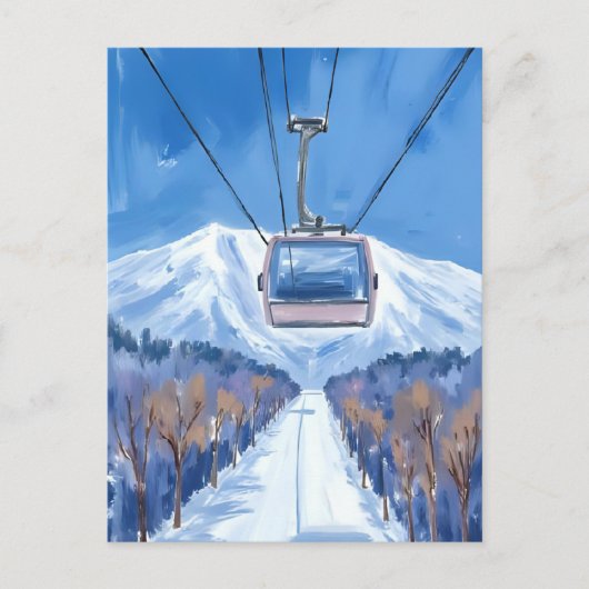 Ski Gondola Snow Mountain Watercolor Briefkaart (Voorkant)